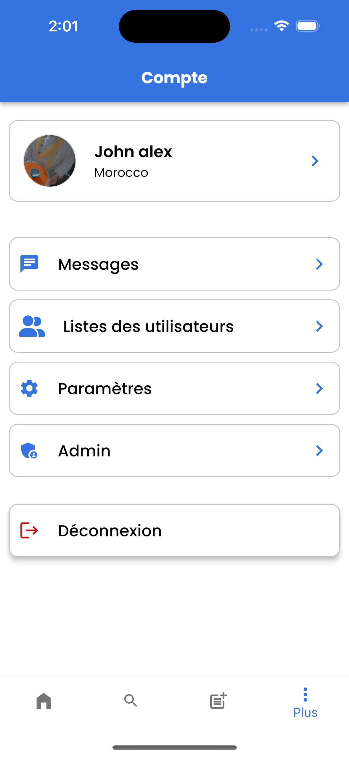 John alex
Morocco
HF Messages
®> . ogo
a» Listes des utilisateurs

tr Parameétres

® Admin

[> Déconnexion