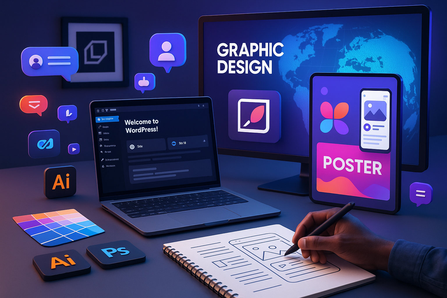‘8 | GRAPHIC
DESIGN
SEE Welcome to
oe WordPress!
’