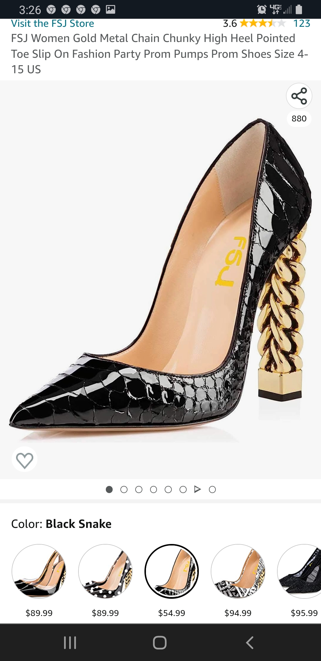 KILN © lo lo Jo ~™

 

Visit the FSJ Store 3.6

123

FSJ Women Gold Metal Chain Chunky High Heel Pointed
Toe Slip On Fashion Party Prom Pumps Prom Shoes Size 4-

15 US

 

Color: Black Snake

~

5, oe f

$89.99 $89.99 $54.99 $94.99

11 @)

Be

53

 

   

&lt;

 

 

$95.99