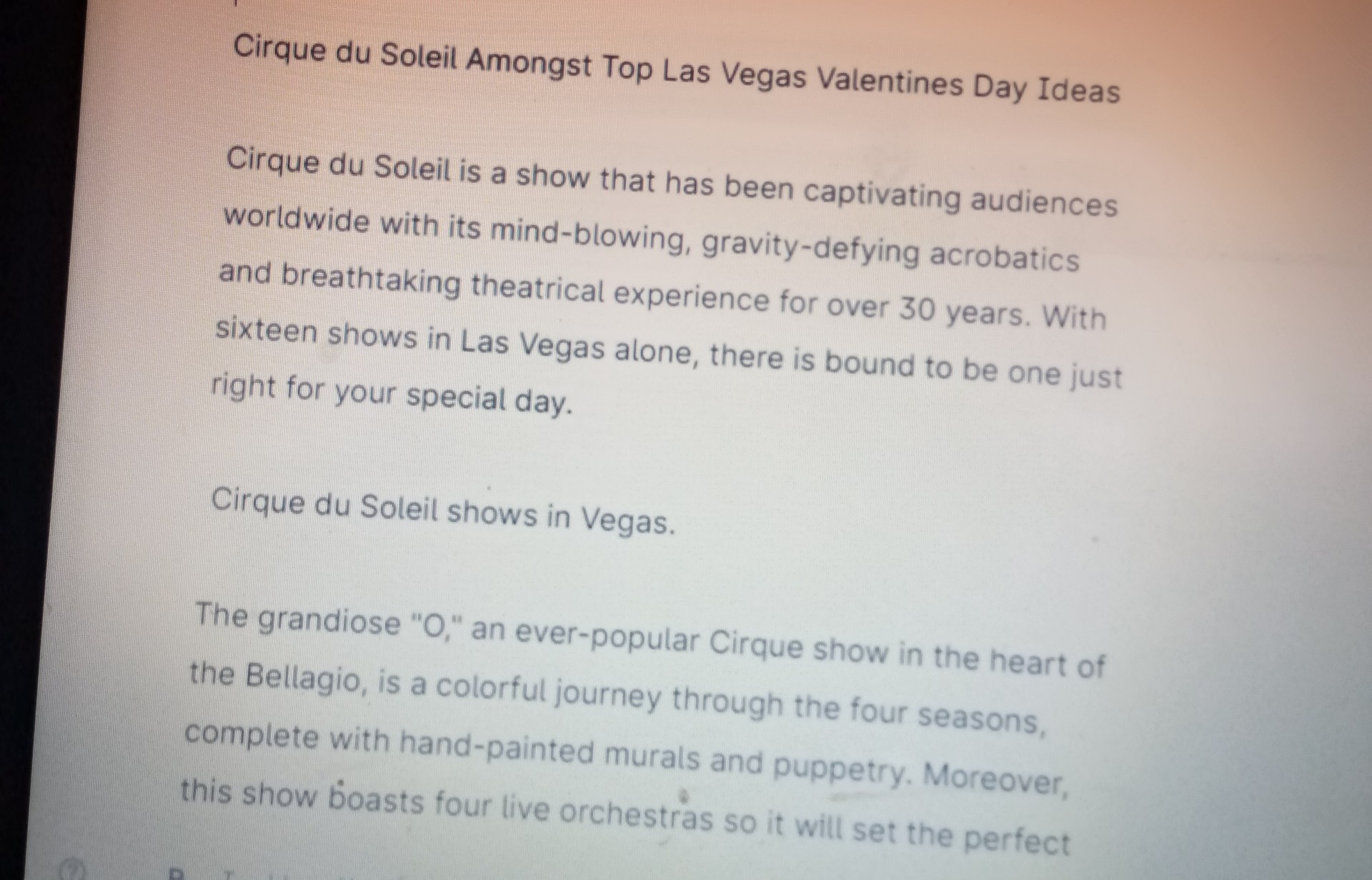 Cirque du Soleil Amongst Top Las Vegas Valentines Day, Ideas

Cirque du Sole
worldwide wit

dnd Dre