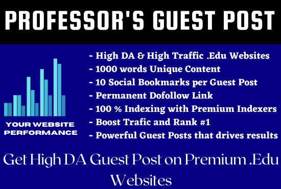 PROFESSOR'S GUEST POST
- High DA &amp; High Traffic .Edu Websites
- 1000 words Unique Content
- 10 Social Bookmarks per Guest Post
- Permanent Dofollow Link
| I I - 100 % Indexing with Premium Indexers

vounrwessire  - Boost Trafic and Rank «1
PERFORMANCE _ powerful Guest Posts that drives results

Get High DA Guest Post on Premium Edu
ARES