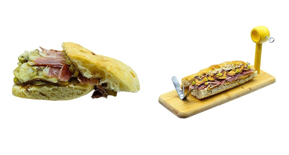 A la izquierda, el bocata ganador, que incluyó foie. A la derecha, la propuesta del mirandés, con jamón y crujiente de alcachofas.