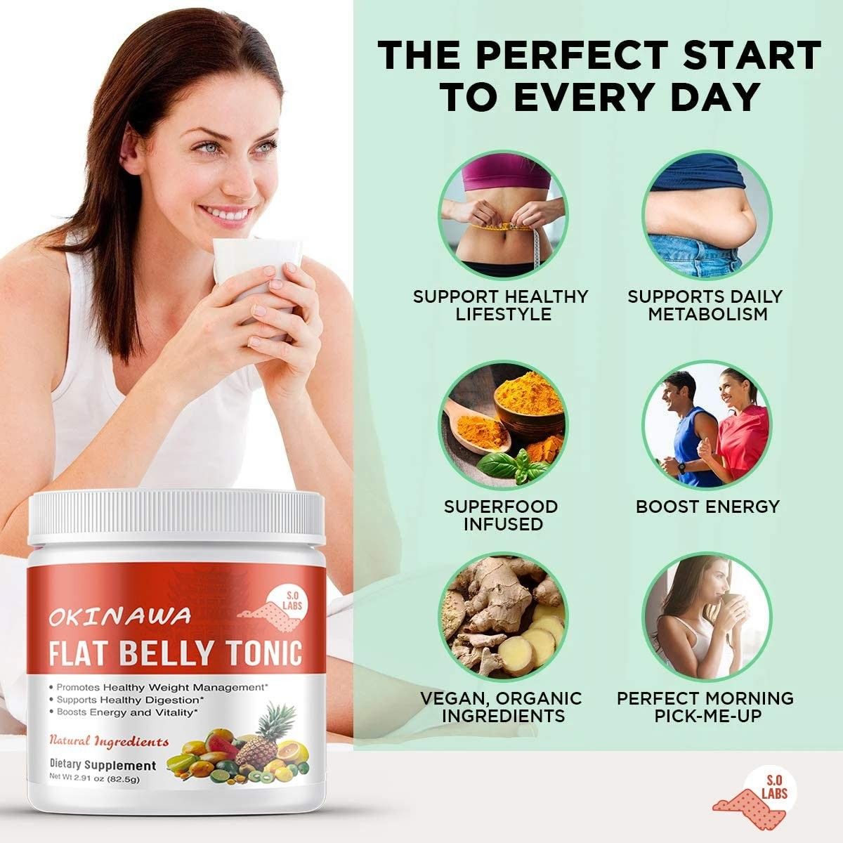 THE PERFECT START
TO EVERY DAY

- =
PD

SUPPORT HEALTHY SUPPORTS DAILY
LIFESTYLE METABOLISM

  

SUPERFOOD BOOST ENERGY
INFUSED

 

I {BELLY 1

Sun font Manager VEGAN, ORGANIC PERFECT MORNING
ra vitaiy© INGREDIENTS PICK-ME-UP

y -
Ingredients i
tietary supplement gl oe
or =51

  

, ids

Ly