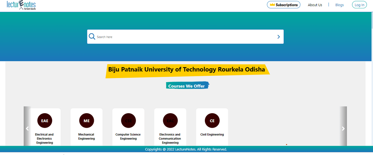  - Subtcripbons | Abous 0

Biju Patnaik University of Technology Rourkela Odisha
ETT

     

cic sus Specs cov oe [e——— Cnt tei
Ohms Ir ems Comms,
tm [—

 

Lee