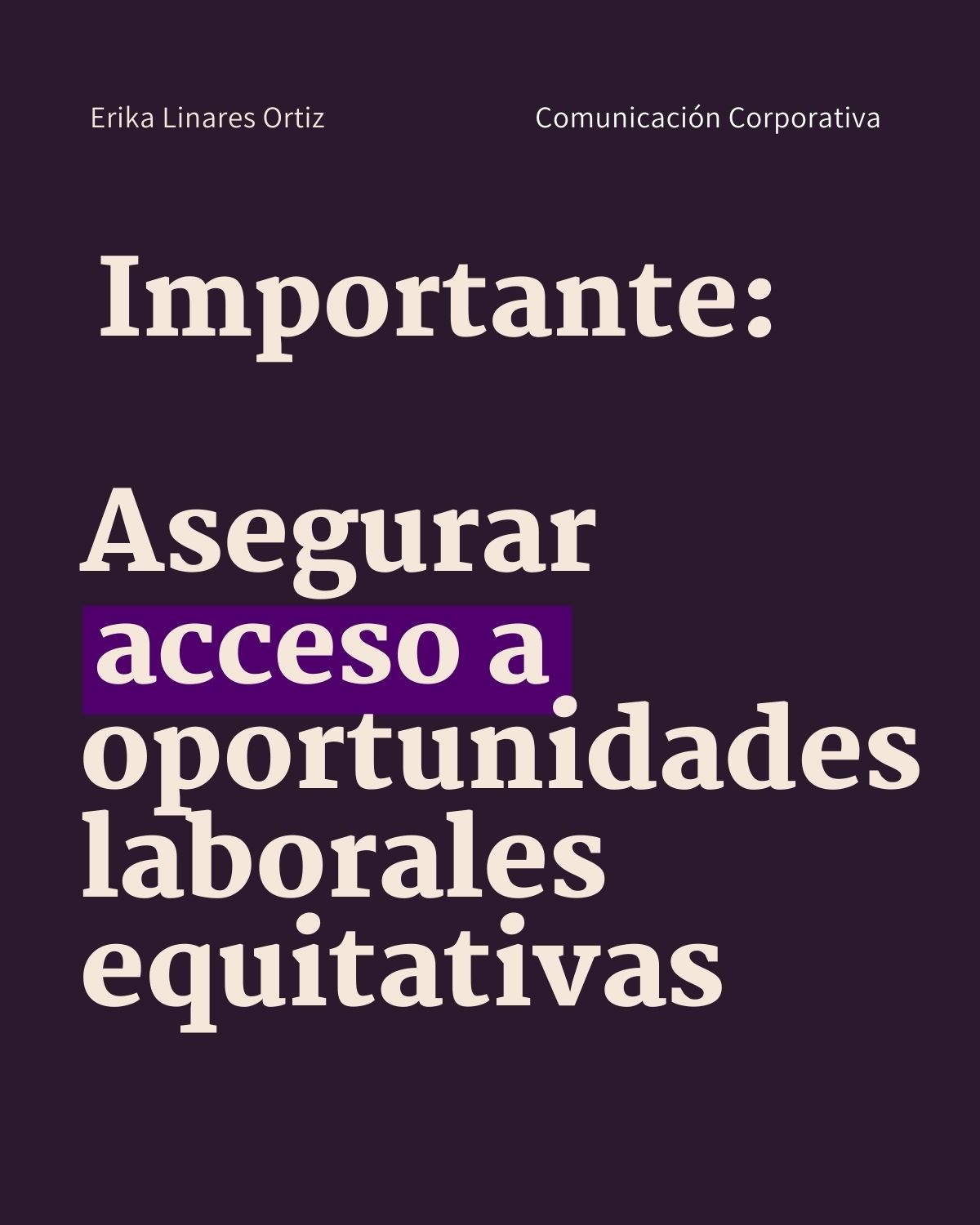 Erika Linares Ortiz Comunicacion Corporativa
Importante:
Asegurar
acceso a
oportunidades
laborales
equitativas