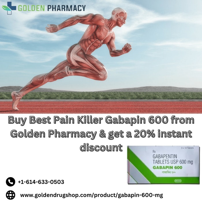 a en
<8 (0 UE PHARMACY

   
   

Buy Best Pain Killer Gabapin 600 from
Golden Pharmacy & get a 20% instant
discount -

GABAPENTIN
TABLETS USP 600 mg

GABAPIN 600

 

Q «1-614-633-0503

@ www.goldendrugshop.com/product/gabapin-600-mg