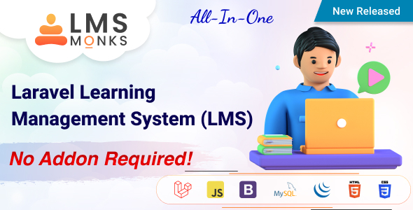 A-Tn-Cre EE

<L
@EB MONKS

 
  

Laravel Learning

Management System (LMS)

No Addon Required!
sB .. ¢ 88