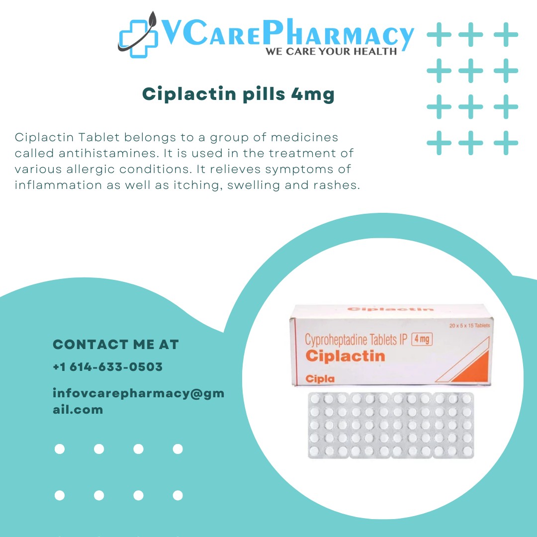 A WE CARE YOUR 1ACY
Ciplactin pills 4mg i i
Ciplactin Tablet belongs to a group of medicines + + +
called antihistamines. It is used in the treatment of
various allergic conditions. It relieves symptoms of
inflammation as well as itching, swelling and rashes

| Cyproheptadine Tablets IP (ims)
Ciplactin