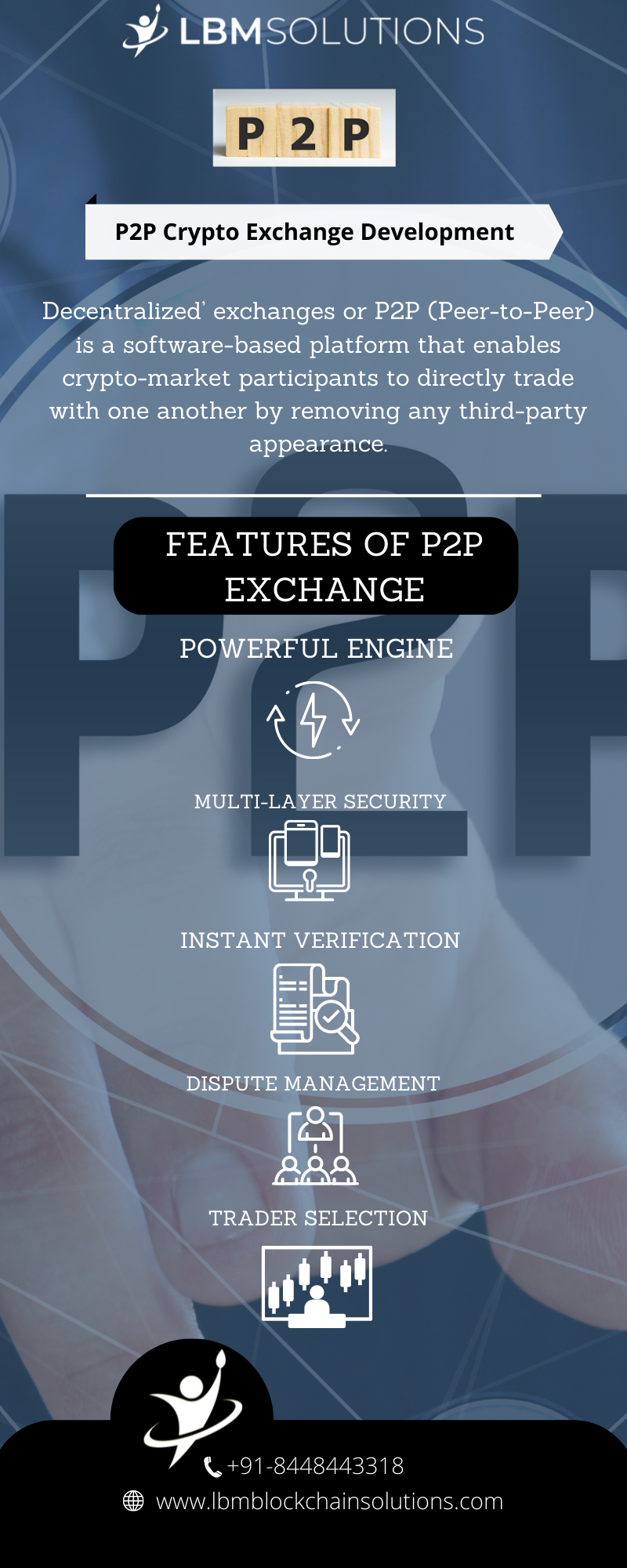 FEATURES OF P2P
EXCHANGE

7 CC +91-8448443318
@&amp; www lbmbloc solutions.com