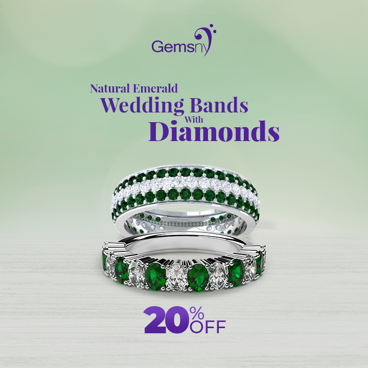 Vv
Gems

Natural Emerald

Wedding Bands

o With

Diamonds
