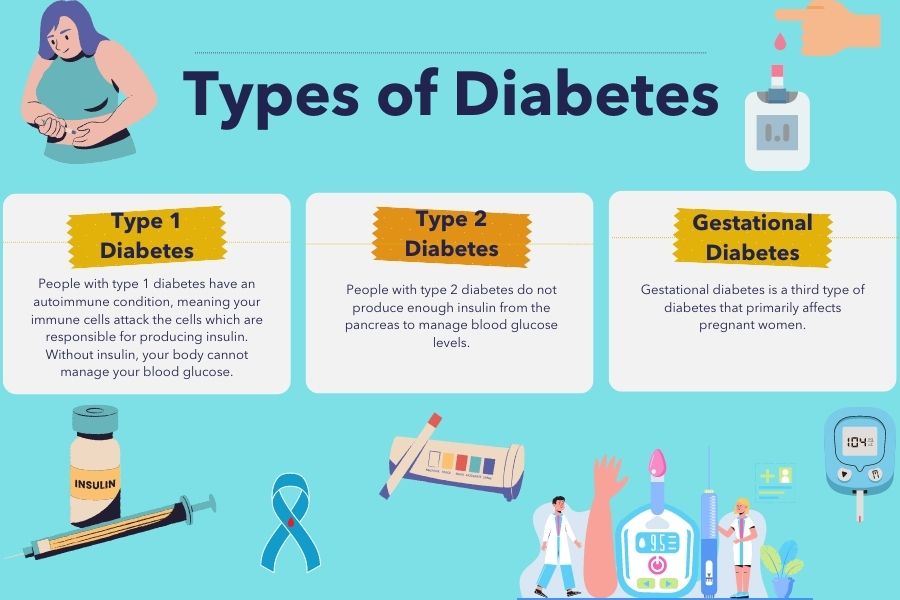 ~
JH.

Diabetes

N

Type 1

Types of Diabetes -

Type 2 Gestational
Diabetes Diabetes