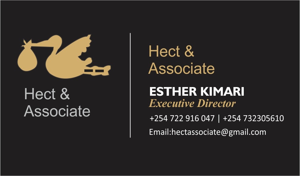 Hect &amp;
Associate

Hect &amp;

Associate

ESTHER KIMARI
Executive Director

+254 722916 047 | +254 732305610
Email:hectassociate@gmail.com