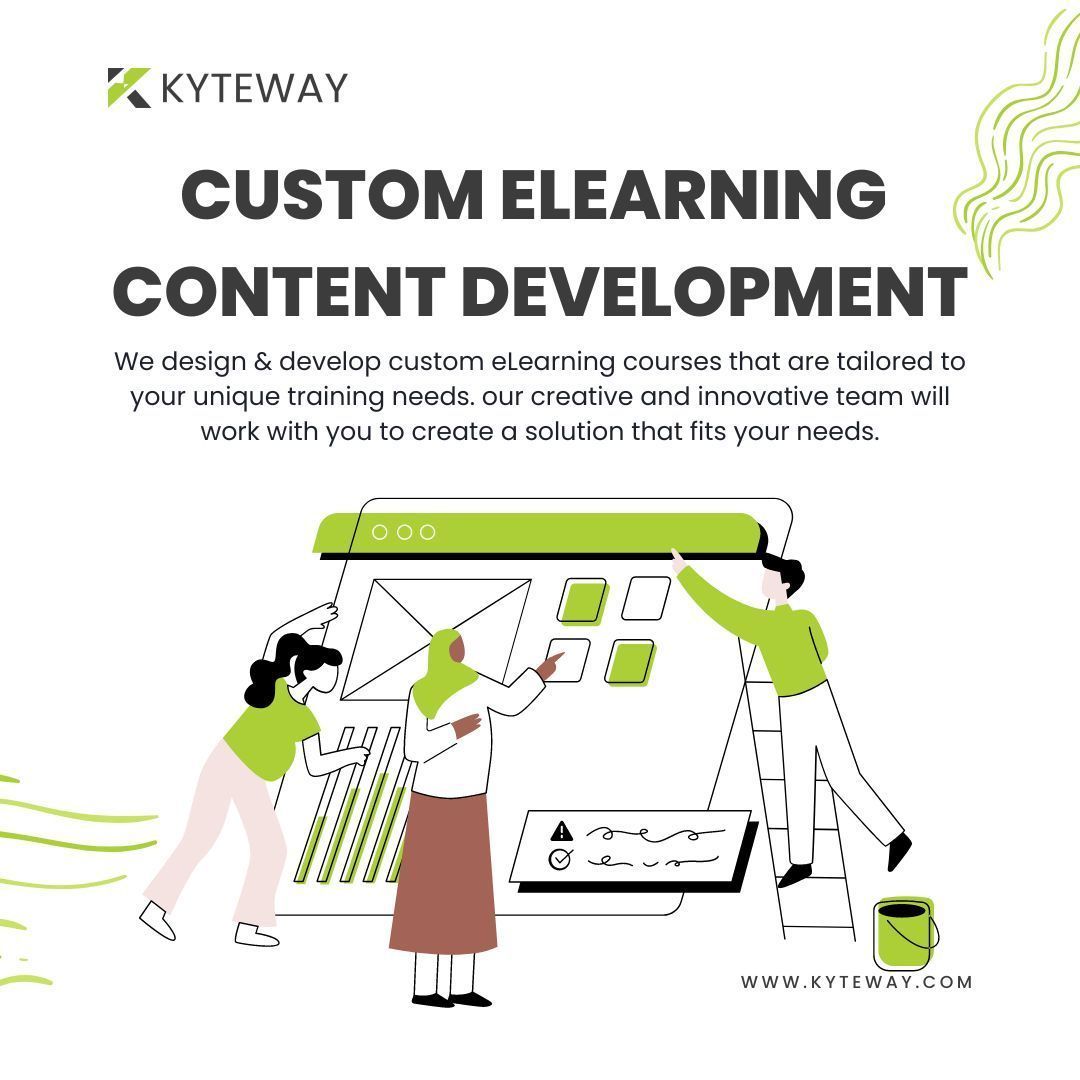 7S KYTEWAY

CUSTOM ELEARNING
CONTENT DEVELOPMENT

We design &amp; develop custom elearning courses that are tailored to
your unique training needs. our creative and innovative team will
work with you to create a solution that fits your needs.

   

WWW KYTEWAY.COM