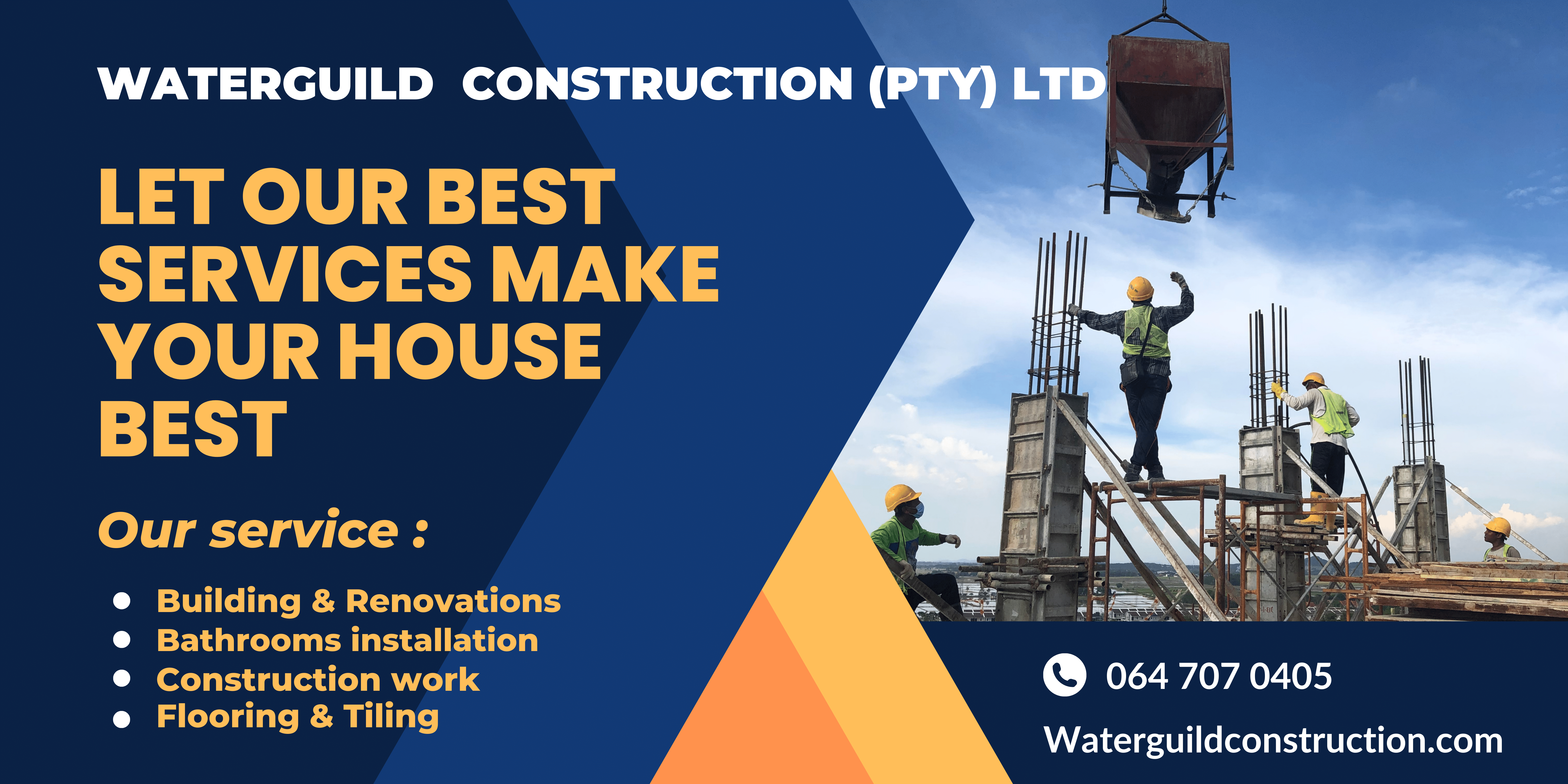 SE: ie gs |
k ey BH
5 of be

LET OUR BEST
SERVICES MAKE
YOUR HOUSE

BEST

Our service:

Building & Renovations
Bathrooms installation
Construction work
SLY Id RET]

     
  

RYH

Woaterguildconstruction.com