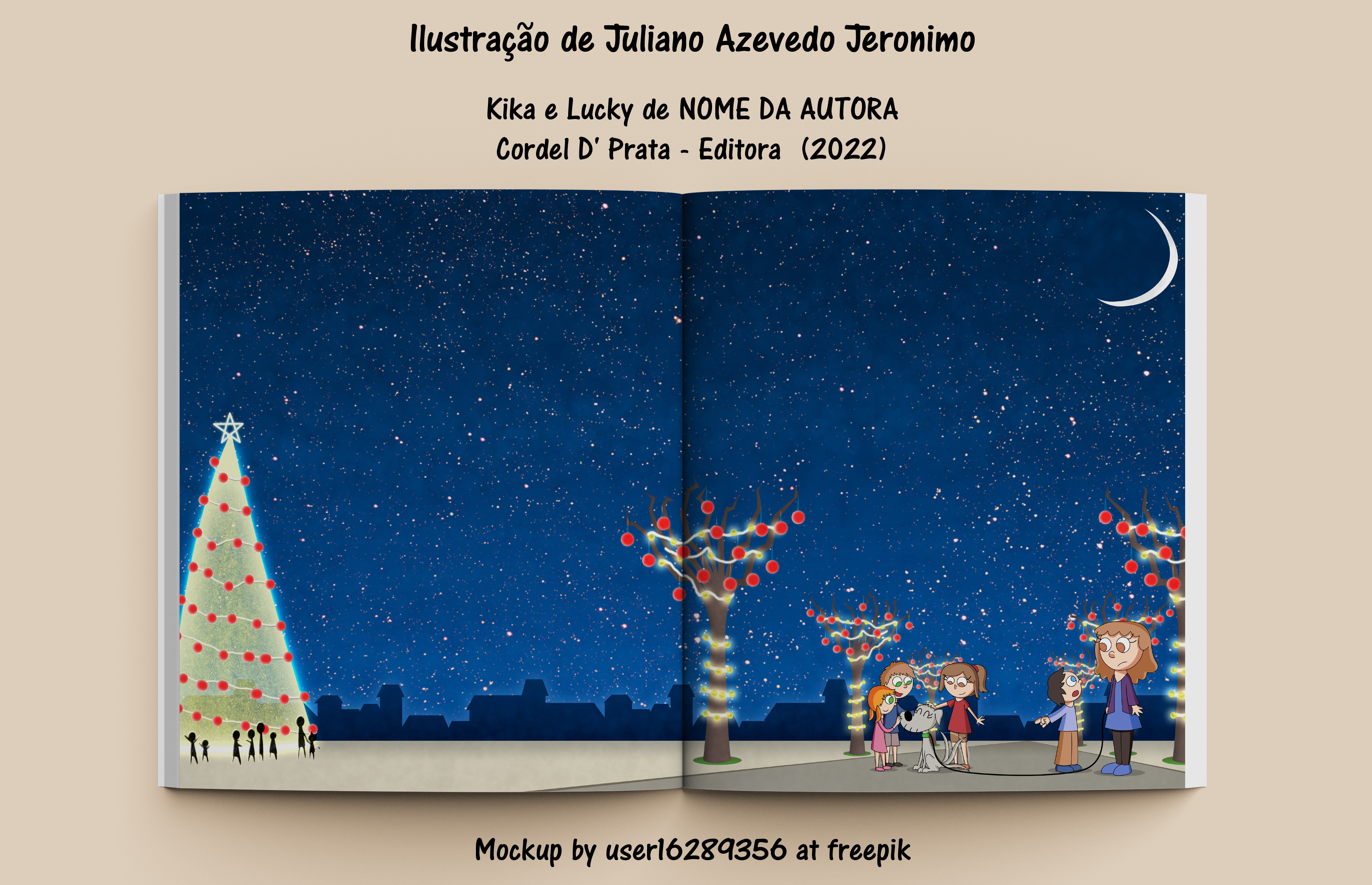 llustragao de Juliano Azevedo Jeronimo
Kika e Lucky de NOME DA AUTORA
Cordel D' Prata - Editora (2022)
J mie
Mockup by userl6289356 at freepik