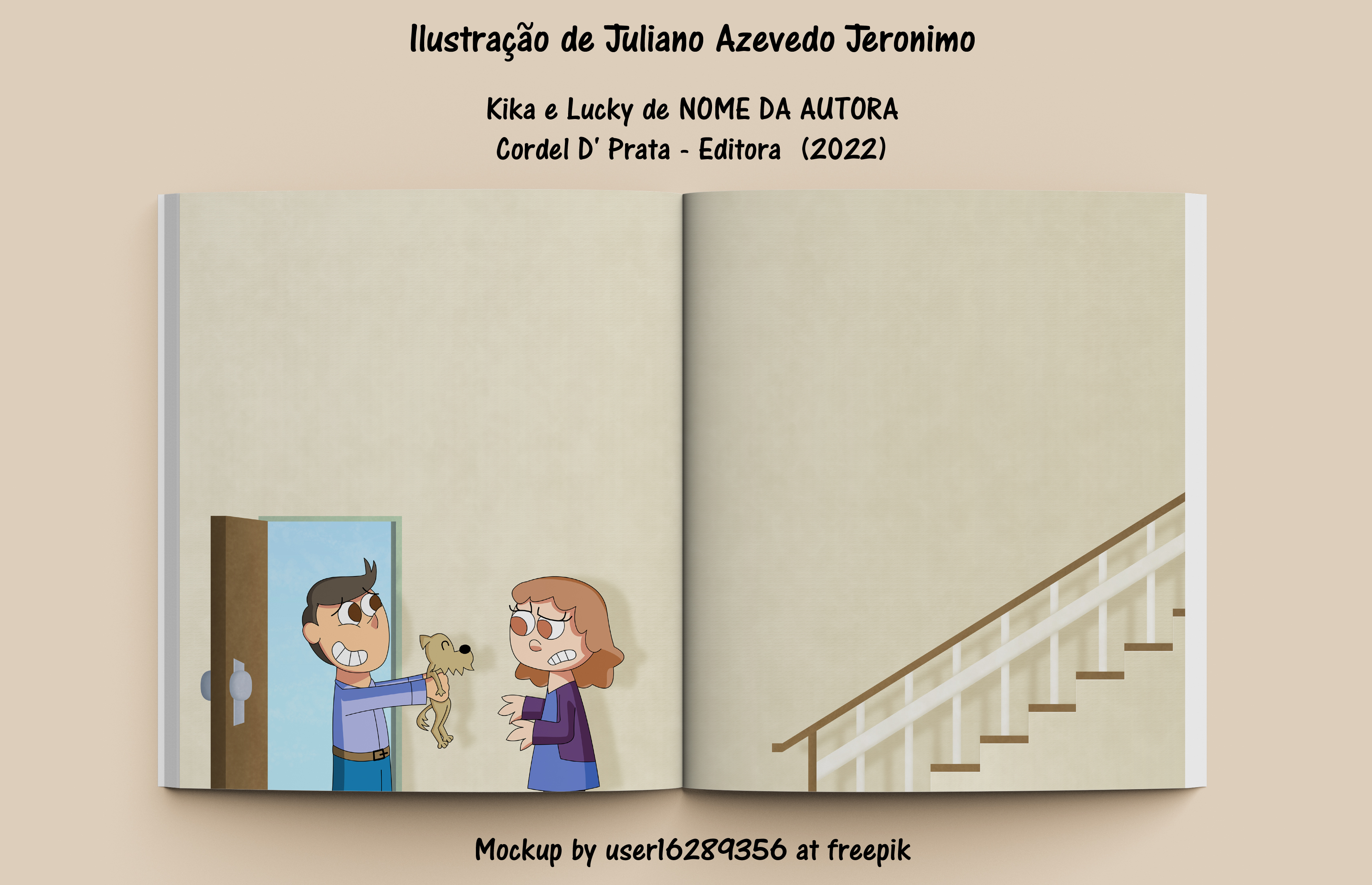 llustragao de Juliano Azevedo Jeronimo
Kika e Lucky de NOME DA AUTORA
Cordel D' Prata - Editora (2022)
Mockup by userl6289356 at freepik