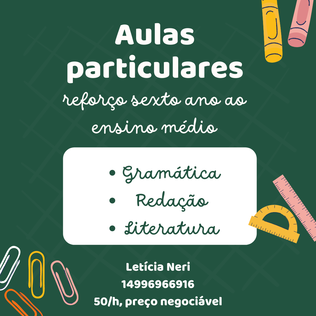 Aulas oH
particulares
heforgs be/xte ame as

Ns

 

7 Leticia Neri
14996966916

50/h, prego negociavel