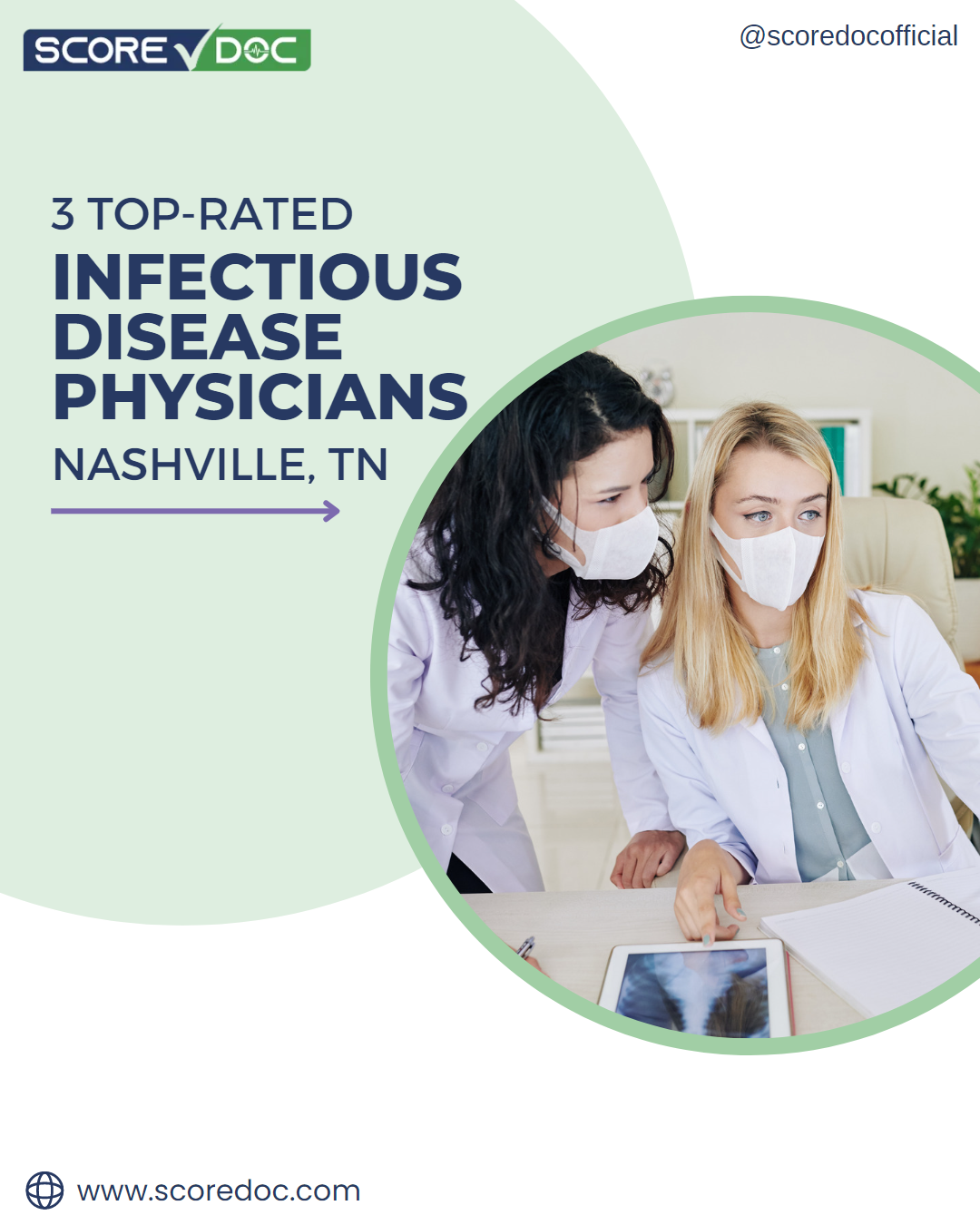 @scoredocofficial

3 TOP-RATED
INFECTIOUS
DISEASE

PHYSICIANS
NASHVILLE, TN

  

 

@ www.scoredoc.com